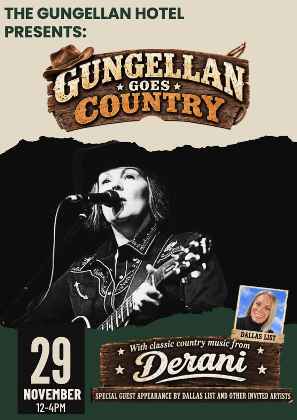 Gungellan Goes Country with Derani, featuring Dallas List, Sunday 29 November, 12pm–4pm